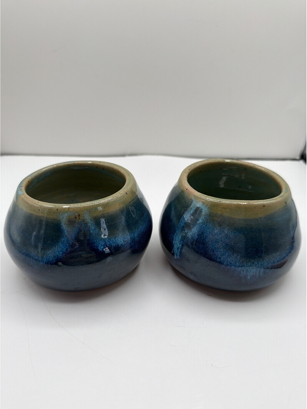 Vintage Blue Studio Pottery Bowls – Hand Thrown Stoneware – Signed Pair